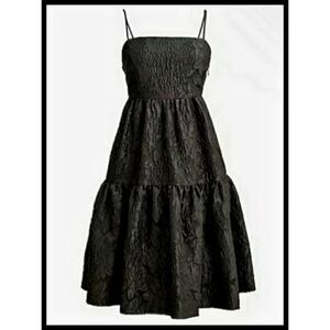 NWT J Crew Factory Jacquard Strappy Tiered Event Mini Dress Black 12 NEW